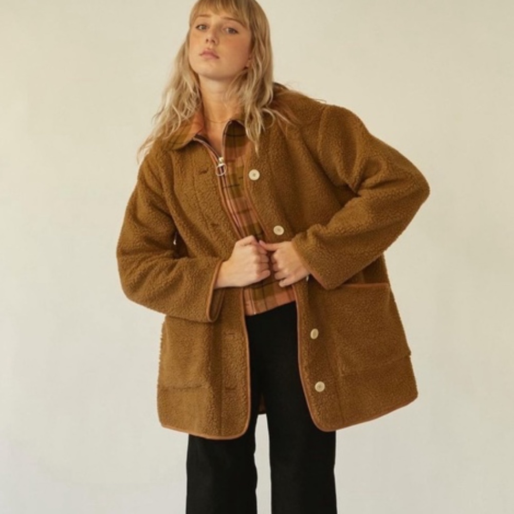 Lykke Wuulf Sherpa Ranch Jacket Driftwood Oversized Brown Button‎ Up Small - Picture 16 of 16